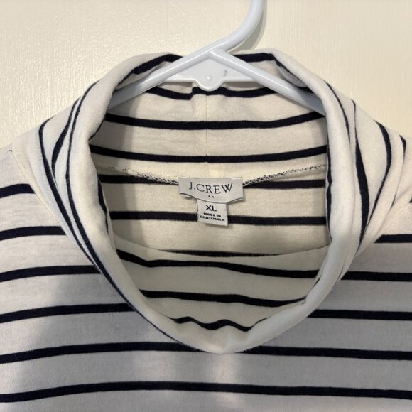 J. Crew #BB750 Women's Navy/White Stripe Printed Tissue Turtleneck Shirt Top XL - Picture 3 of 9